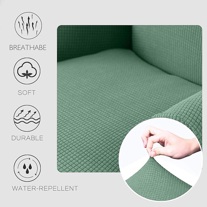 Granbest Premium Water Repellent Wingback Chair Cover 2-Piece High Stretch Jacquard Fabric Wing Back Chair Slipcovers (Wing Chair Cover, Matcha Green)