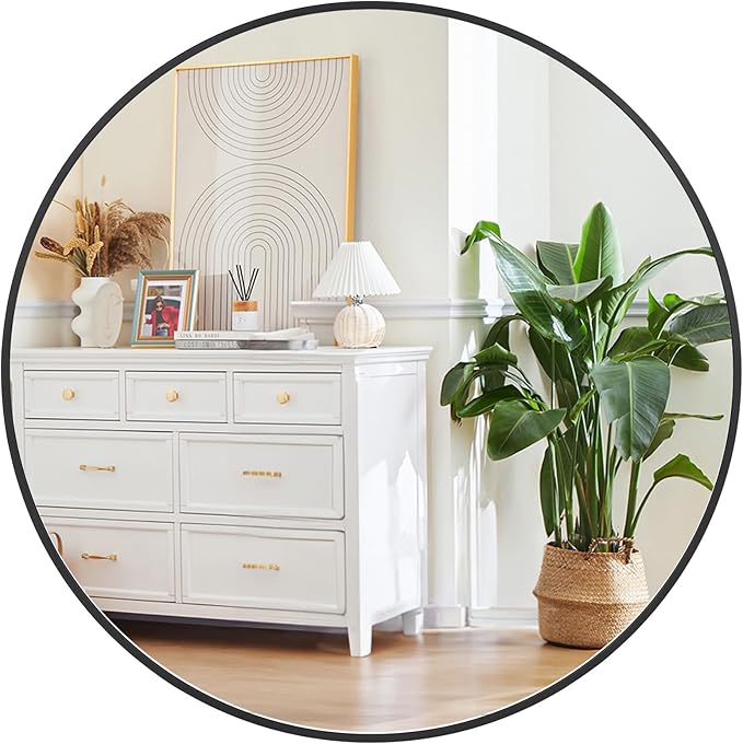 36 in Round Mirror for Wall, Black Metal Frame Circle Mirror, Round Bathroom Mirror for Wall Decor, Mirror for Entryway, Vanity, Bedroom, Easy to Install