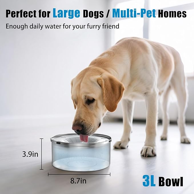 No-Spill Dog Water Bowl — 3L Stainless Steel, Floating Disk, Anti-Splash (Light Gray)