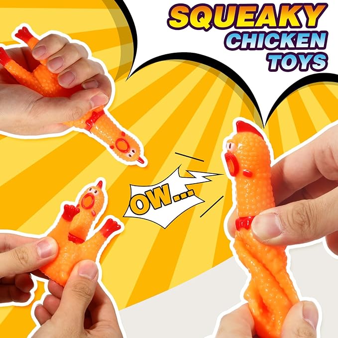 Honoson 50 Pcs Rubber Chickens Squeak Screaming Chicken Novelty Bulk Dog Toys for Pets Dogs Adults, 6.3 Inch(Mix Color)