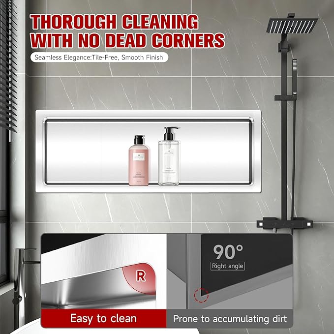 No Tile Needed Shower Niche 13"X 31", Bathroom Wall Niche Single Shelf, Stainless Steel Shower Niche for Bathroom, Kitchens, Balconies