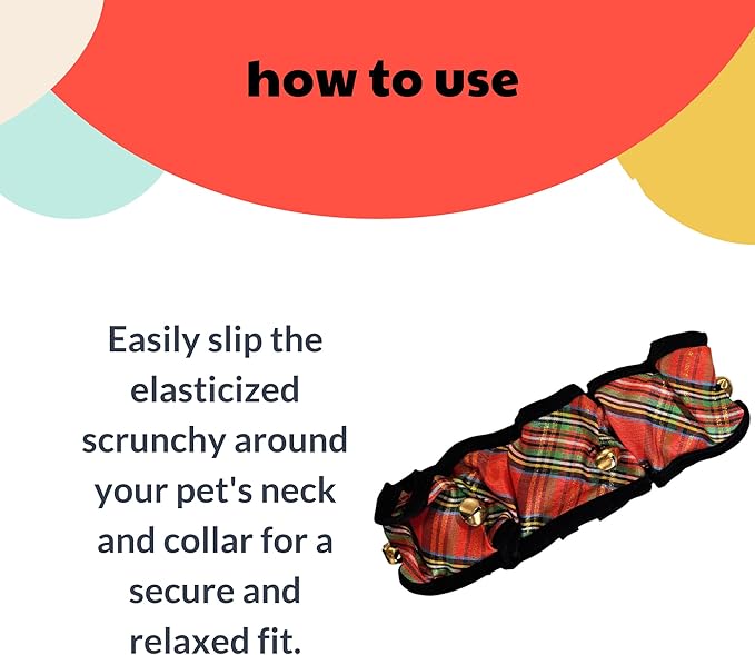 Huxley & Kent Ruff Pet Scrunchy | Shiny Christmas Plaid (Large) | Festive Christmas/Holiday Neckwear for Dogs/Cats | Fun Stretchable Costume Accessory | Soft Collar with Bells