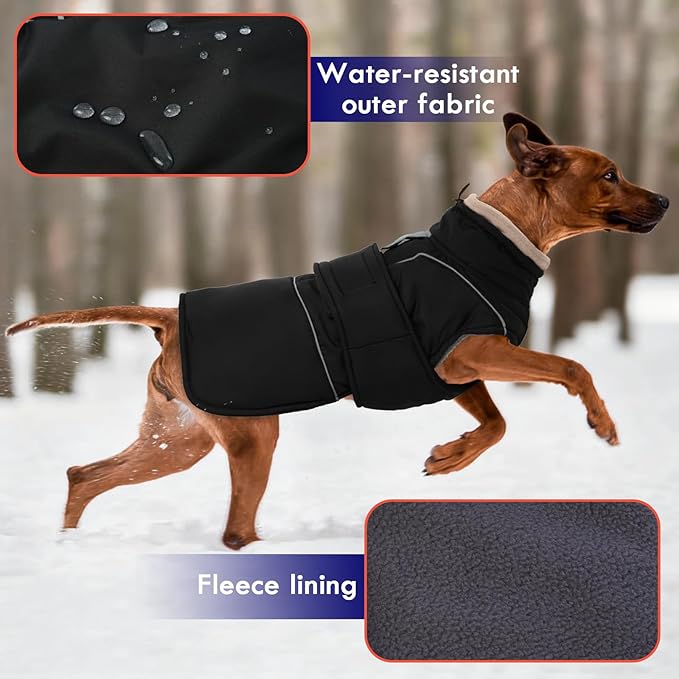 Black Dog Coat Soft Pet Sweater for Cold Weather Waterproof Jacket with Fleece Lined Warm Pet Winter Coat with Leash Hole Thick Clothes Windproof Dog Puffer Coats for Small Dogs