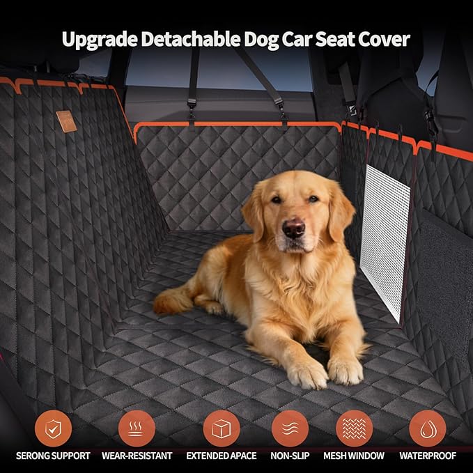 Dog Car Seat Cover for Back Seat, 1seat to 3seats can be Switched at Will. Back Seat Extender with Hard Bottom. 600D Heavy Duty Scratch,Nonslip,Waterproof Dog Hammock for Cars,Trucks and SUVs.