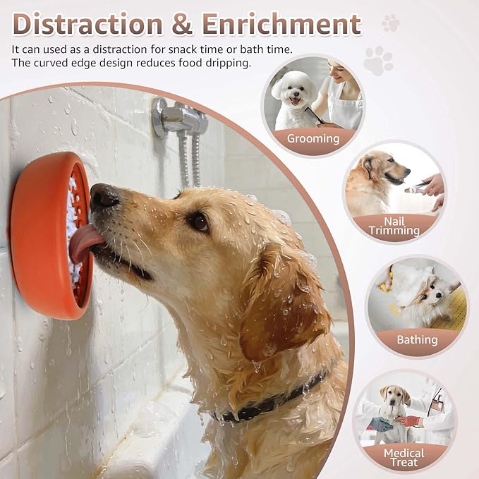 Dog Lick Bowl, ZOURYNUA Non-Slip Slow Feeder Dog Bowls, Enrichment Licking Mat for Distraction, Anxiety Relief Treat Dispenser Freezer, BPA Free Silicone & Dishwasher Safe (Orange, Small)