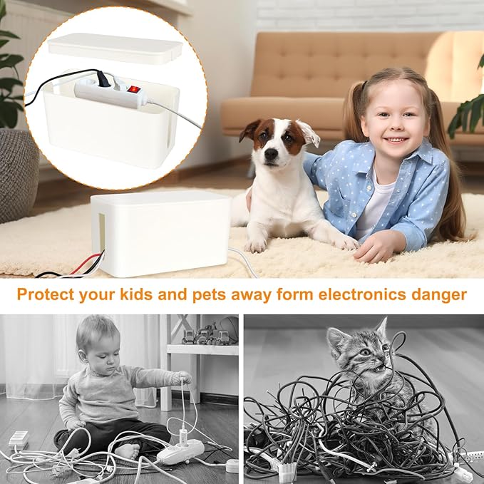 Cable Management Cord Cover Wire Hider Box Concealer Organizer Protector System for Home Theater Entertainment Center Office School (White)