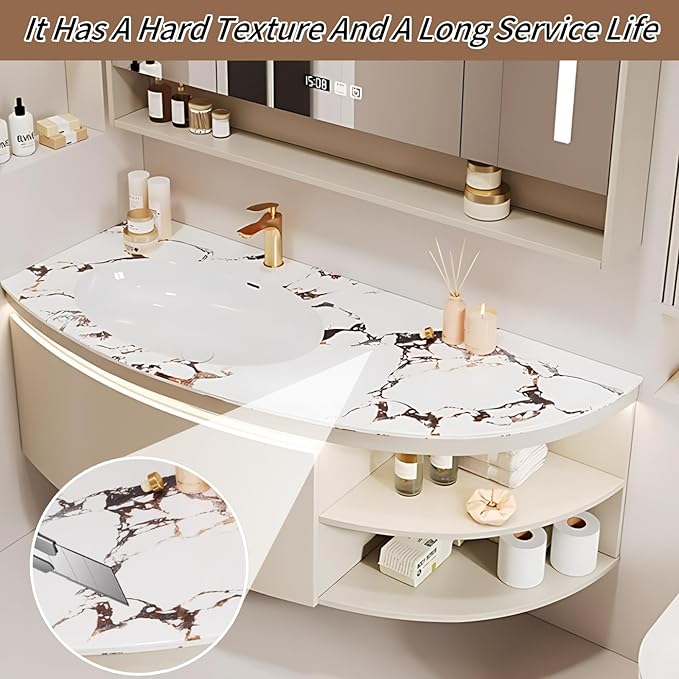 56IN Floating Bathroom Vanity, Wall Mounted Wood Sink Cabinet with Smart Sensor LED Light Strip & Open Style Side Cabinet | LED Lights & Defogging Function, Single Sink Vanities Set (Beige)