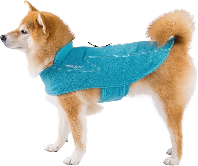 VIVAGLORY Dog Fleece Coat Warm Jacket with Hook and Loop Fastener, Easy to Take on and Off, Winter Vest Sweater for Small Medium Large Dogs Puppy Windproof Clothes for Cold Weather, Turquoise, M