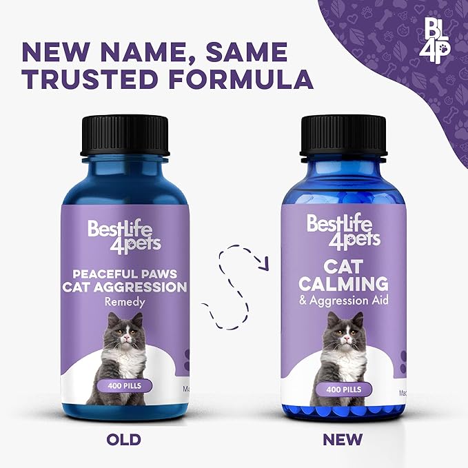 Anti Aggression for Cats Calming Remedy, A Natural Diffuser and Cat Calming Aid for Stress, Spiteful Spraying, Scratching & Territorial Behavior, Non-Drowsy, 400 Odorless, Tasteless Pills