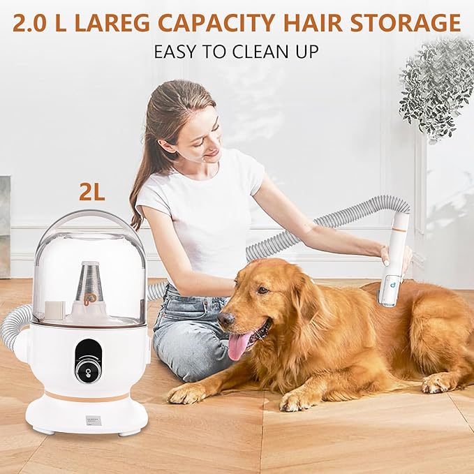 Dog Grooming Vacuum Kit, GARVEE 11Kpa Suction Power Pet Hair Vacuum for Shedding Grooming with 2 L Large Capacity Hair Storage, 5 Professional Pet Grooming Tools for Dogs Cats