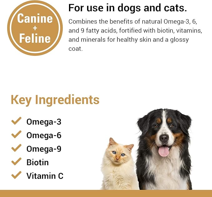 Vet Classics Omega 3-6-9 Pet Skin & Coat Dog Supplement – Supports Health Skin for Cats, Glossy Coats for Pets – Pet Health Supplement for Cat Skin, Dog Skin – Omega Fatty Acids – Powder 14 Oz.