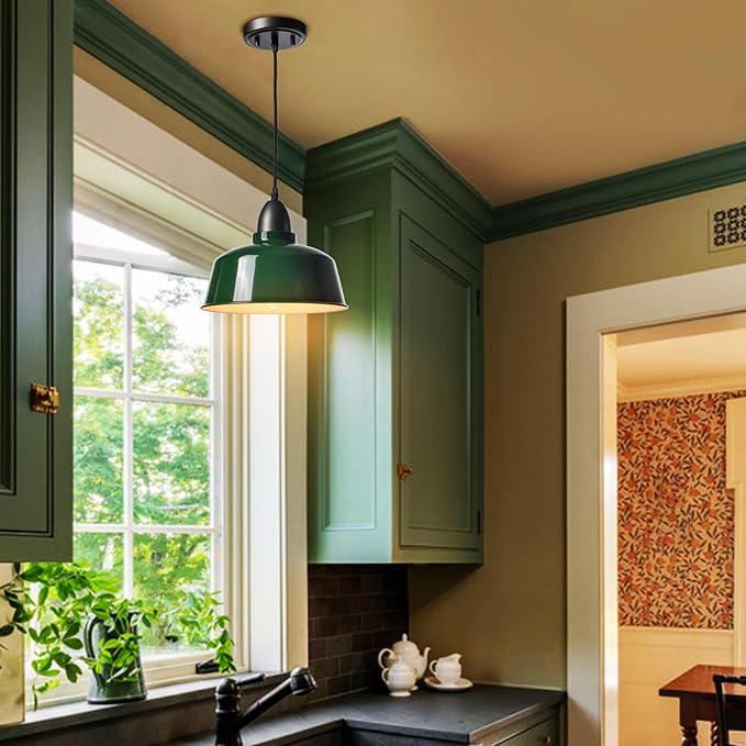 Modern Farmhouse Green Pendant Light Fixture Macarons Dome Kitchen Island Pendant Lights for Home Bar Countertop Canteen Dining Room Restaurant Bedroom Bathroom