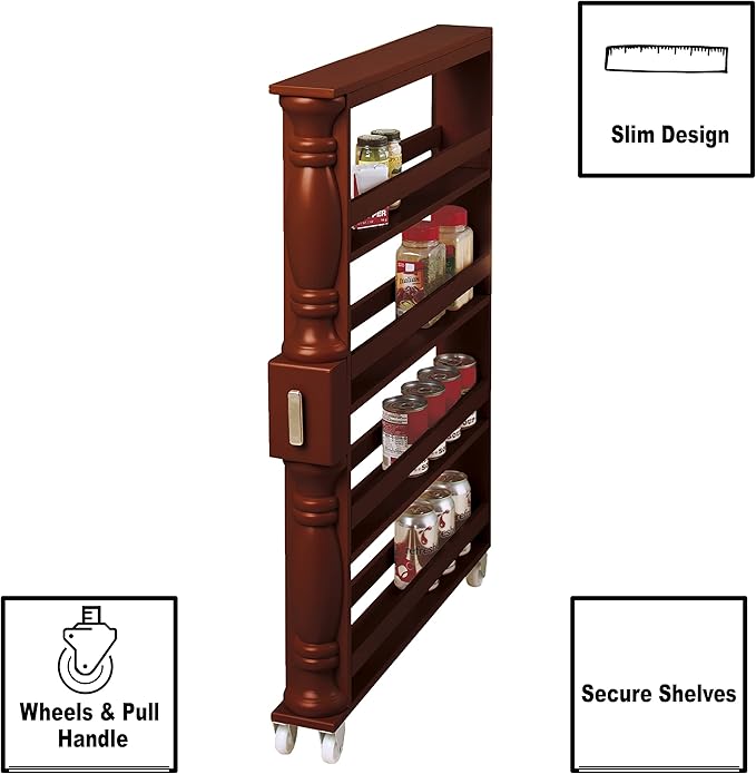 Slim Rolling Can and Spice Racks - Walnut