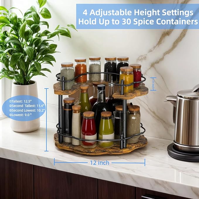 2-Tier Wooden Lazy Susan Turntable Organizer for Cabinet, Table Top, Kitchen, Pantry, Bathroom, Vanity Countertop, Rotating Wood Lazy Susans Rack for Spice, Seasoning Storage Organization(Petal)