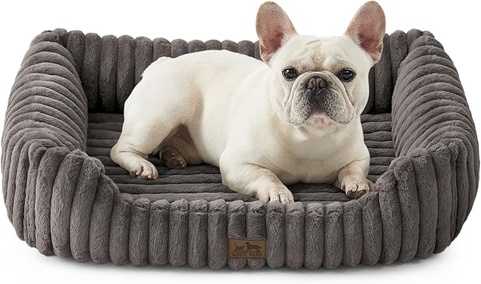 Orthopedic Pet Bed for Small Dogs & Cats - Washable Rectangle Pet Bed with Anti-Slip Bottom, Soft Calming Cat & Puppy Bed for Indoor Pets (30"x23"x7", Grey)