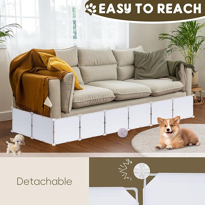 Under Bed Blocker for Pets 11.8" Height 248" Length in Total, Adjustable Bed Blockers to Keep Cats/Dogs Out from Under Beds Fit Queen, King Bed 3 Sides, Easy to Use, White