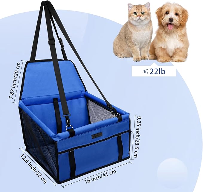 PetsHome Dog Car Seat Foldable Dog Car Booster Seat Waterproof Breathable Oxford Travel Bag for Small to Medium Dogs, Puppies, and Pets-Pure Blue