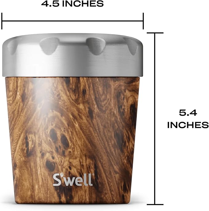 S'well Stainless Steel Ice Cream Chiller, 16oz, Teakwood, Triple Layered Vacuum Insulated Container Keeps Ice Cream Frozen For Up To Four Hours, BPA Free