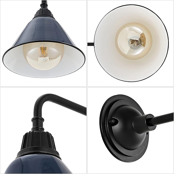 JONATHAN Y JYL7612C Croydon 9.63" 1-Light Farmhouse Industrial Indoor/Outdoor Iron LED Gooseneck Arm Outdoor Sconce Metal Bell Shade Vintage Cottage Rustic Porch Patio Yard Barn, Navy