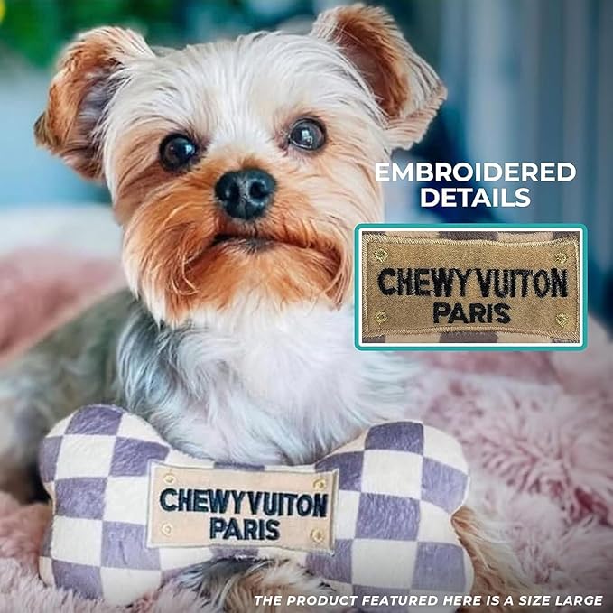 Haute Diggity Dog Large Chewy Vuiton Bones Plush Dog Toys for Small, Medium & Large Dogs, 4-Pack Durable Stuffed Designer-Inspired Pet Toys with Interactive Squeaker, Machine-Washable & Safe