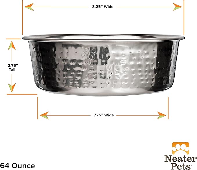 Neater Pet Brands Hammered Decorative Designer Bowls - Luxury Style Premium Dog and Cat Dishes (Large, Stainless)