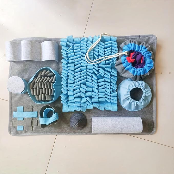 Snuffle Mat, Interactive Puzzle Dog Food Mat, Easy to Clean, Durable, Sniffing Training Toy with 10 Training Elements and 3 Difficulty Levels, Dog Training Accessories for All Breeds