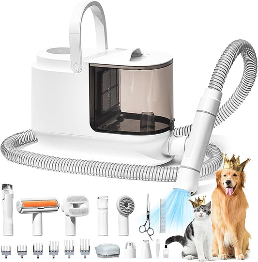 Bunfly Dog Grooming Kit & Dog Hair Vacuum, 3.5L Capacity Pet Grooming Vacuum with 13000kpa Strong Suction 99% Pet Hair,17 Tools Shedding Pet Hair, Home Cleaning -White