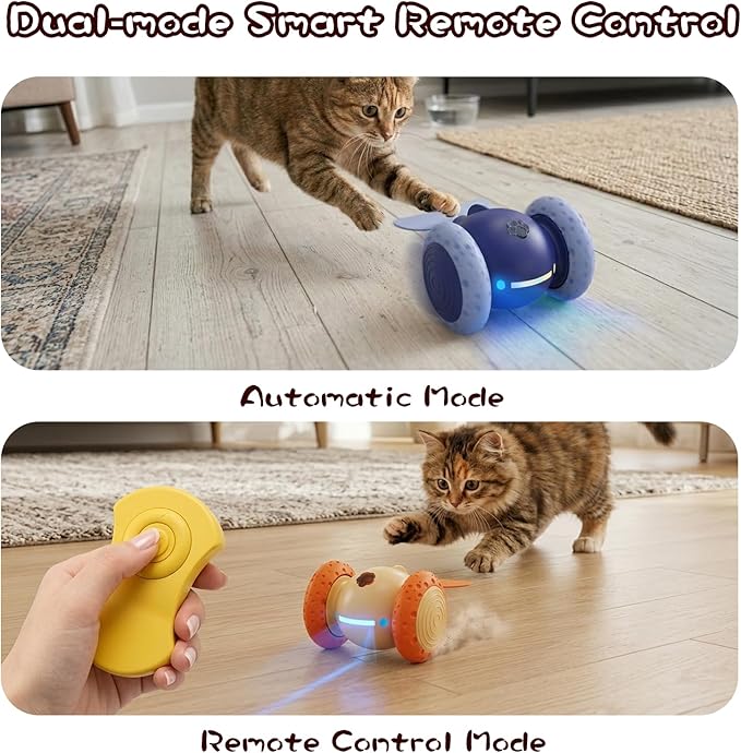 Puffluv Interactive Cat Toys, Automatic Moving Mouse Toy for Indoor Cats, Remote Control Cat Toys with LED Lights,Rechargeable Electric Kitten Toy USB Charging(Green)