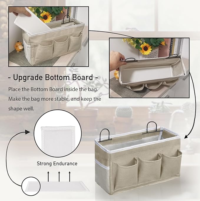2pcs Light-Style Wall Hanging Storage Bag, Linen Fabric Door Hanging Organizer Baskets with Pockets, Waterproof Bin for Bedroom, Kitchen, Office, RV Camper (LightKaki-2pcs)