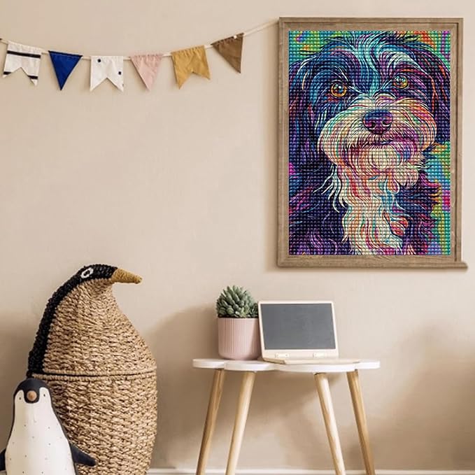 LTCZ Curly Haired Dog Under Colored Pencils Diamond Art Kits for Adults, AnimalDiy 5d Diamond Painting Kits for Beginners, Very Suitable for Home Leisure and Wall Decoration 16 * 20Inch