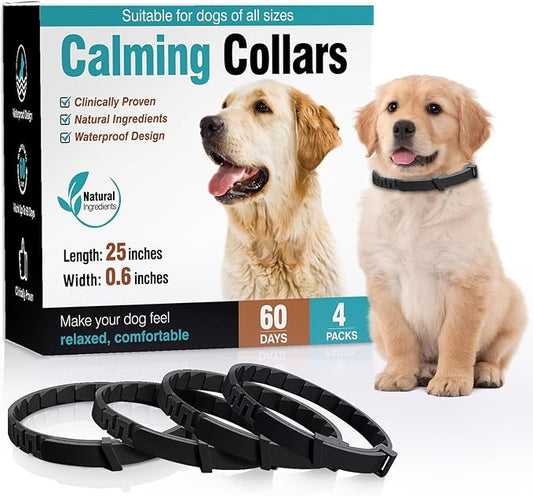 4-Pack Dog Calming Collars – 60-Day Pheromone Calming Collar for Small to Large Dogs, Adjustable 25-Inch Waterproof for Separation & Bad Behavior