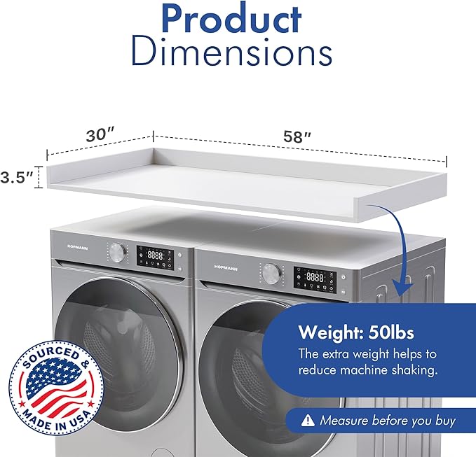 OfficeSimpli Large Washer Dryer Countertop 30 x 58 - Made in USA - Heavy-Duty Laundry Countertop Over Washer and Dryer, Laundry Room Countertop Organization Solution with Non-Slip Pads, Glacier White