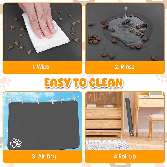 Dog Food Mat, 39.4"x31.5" Largest Absorbent Dog Mat for Food and Water, Non Skid Cat Bowl Mat, No Stains Quick Dry for Pet Water Dispenser Pet Supplies for Messy Drinkers