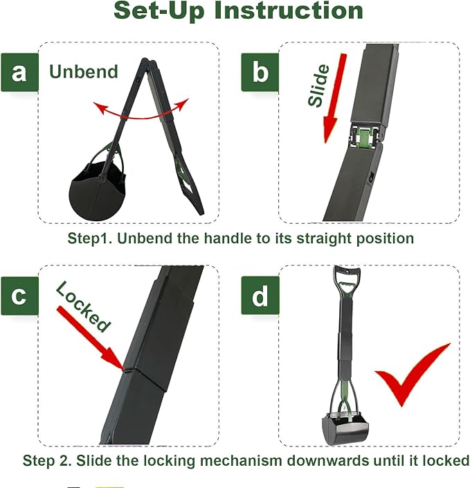 Dog Pooper Scooper for Large Medium & Small Dogs Heavy Duty,Long Handled Dog Poop Scooper for Grass,Durable Dog Poop Pick Up Tool (Dark Green)