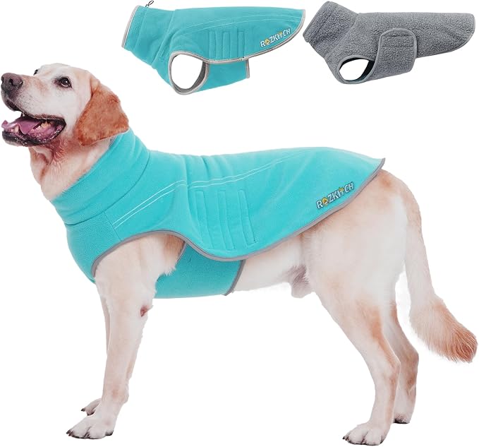 ROZKITCH Warm Dog Sweater Coat Jacket, Thickened Thermal Sherpa Sweaters, Reversible Fleece Vest Pet Clothes with 2 Sides for Cold Weather Winter for Giant Breeds Bluegreen 5XL