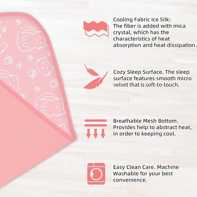 NWK Pack of 4 Pet Cooling Mat for Large Dogs -Q-Max>0.345 Ice Silk Cooling Mat for Dogs & Cats Portable & Washable Pet Cooling Blanket for Summer (4pcs, Pink Cat, 39'' X 27'' X 0.3'')
