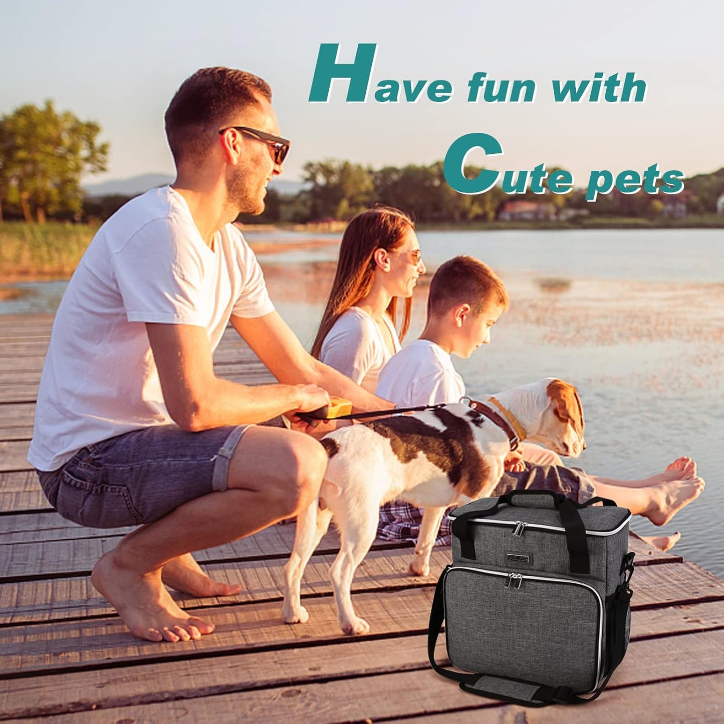 Dog Travel Bag, Pet Travel Bag (ALL Pet Travel Supplies), With 2 Pet Food Containers and 2 Collapsible Silicone Bowls; Essential Kits for Pet Travel Grey