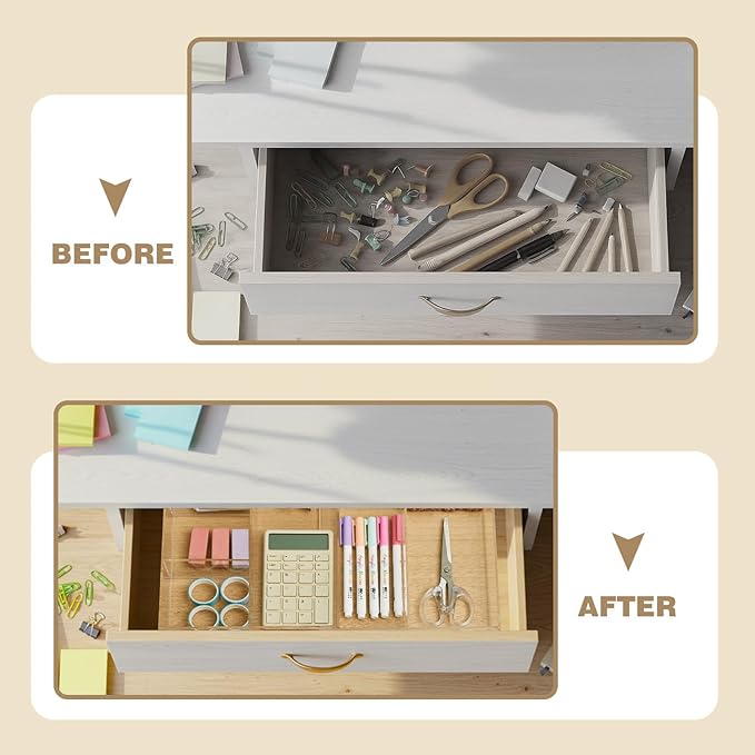1 Pcs Acrylic Desk Drawer Organizer 2 Inch Height Expandable Drawer Organizer Trays with 7 Adjustable Compartments Desk Accessories for Makeup Silverware Office Bathroom(Clear)