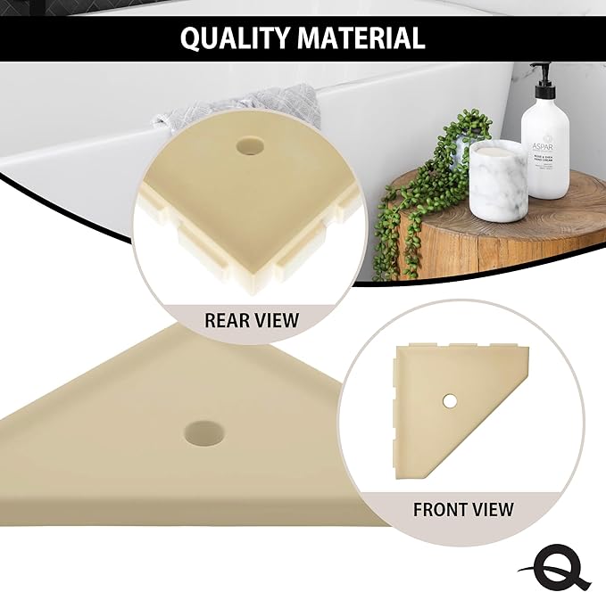 Questech 10" Corner Shower Shelf - Lugged for New Construction, Shower Organizer for Tiled Walls, Corner Caddy Soap Dish Bathroom Storage, Geo Lugged, Sand Matte