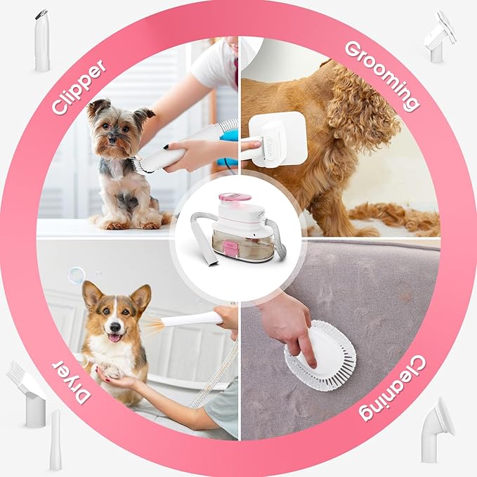 ENERTWIST Pet Grooming Kit - 5-in-1 Dog Hair Vacuum With 4L Large Vac Cup for Shedding, 5 Tools, Suction 99% Fur Hair, Quiet for Dogs, Cats and Other Animals