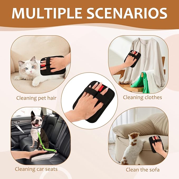 braxan 6 Pcs Pet Hair Removal Glove, Electrostatic Pet Hair Remover Gloves, Reusable Cat & Dog Hair Cleaning Gloves, Suitable for Couch, Furniture, Blankets, Curtain, Car Seat