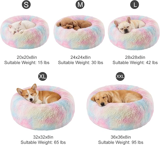 Dog Calming Beds for Small Medium Large Dogs - Round Donut Washable Puppy Dog Bed, Anti-Slip Faux Fur Fluffy Donut Cuddle Anxiety Cat Pet Bed(28'' Color)
