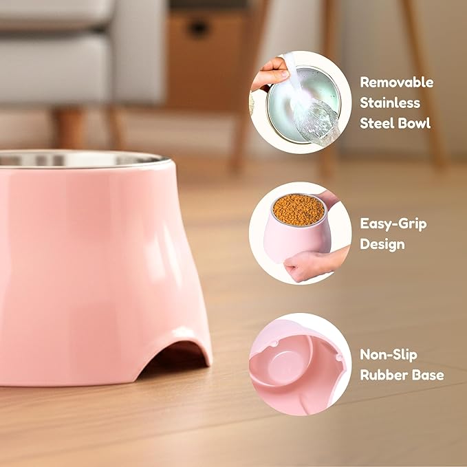 Elevated Spaniel Dog Bowl, Melamine Raised Dog Food Bowl for Long-Eared Dogs, Raised Dog Bowls for Small & Medium Dogs, Stainless Steel Inner Bowl, Non-Slip Base (White, M (420 ML / 1.5 Cups))