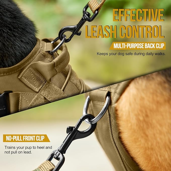 OneTigris Tactical Dog Harness Vest with Handle, Military Dog Harness for Large Medium Dogs,FIRE Watcher 2.0 No-Pull Service Dog Vest,Adjustable Dog Vest Harness for Walking Hiking Training(L,Brown)