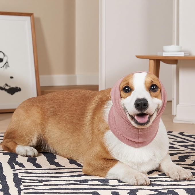 Dog Calming Hoodie Head Wrap,No Shake Anxiety Relief Quiet Thunder Vest for Dogs,Ear Protection Head Muffs for Grooming,Pet Covers for Fireworks,Vet Visits,Bathing,Pink,M