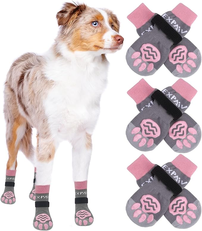 EXPAWLORER 6PCS Anti-Slip Dog Socks to Prevent Licking Paws,Dog Shoes for Hot Pavement,Best Paw Protector Traction Control on Hardwood Floor,Dog Booties for Puppy Small Medium Large Senior Dogs