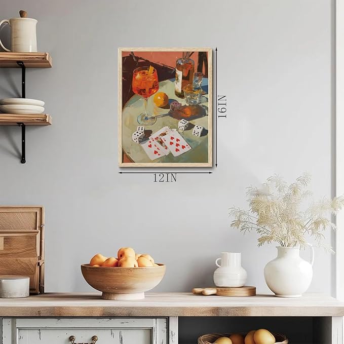 XJYISUO Framed Wall Art Dice Wall Decor Cocktail Canvas Art Poker Cards Pictures Vintage Paintings Bar Artwork For Living Room Game Room