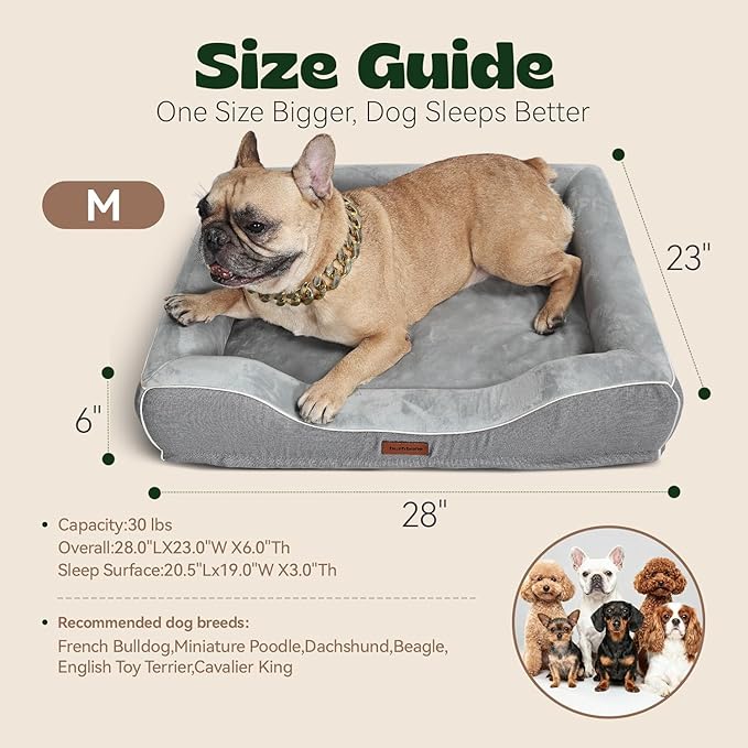 Orthopedic Dog Beds for Medium Small Dogs with Removable Washable Cover Rectangle Pet Sofa with Cooling Gel Memory Foam Anti-Slip Bottom Waterproof for Old Pets or Cat,28" L x 23" W x 6.5" Th