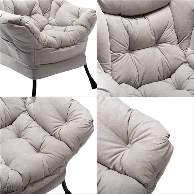 HollyHOME Lazy Chair with Armrest and Side Pocket, Comfy Accent Lounge Chair,Leisure Sofa Armchair for Living Room, Bedroom, Dorm, or Small Spaces, Oversized Reading Sofa Chair,Textured Grey