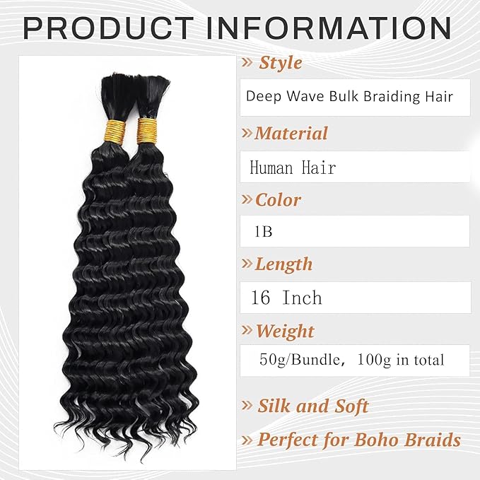 Selina Brazilian Virgin Loose Wave Human Braiding Hair 2 Bundles 16 Inch 100% Remy Loose Deep Wave Human Hair 50g/Bundle Natural Color
